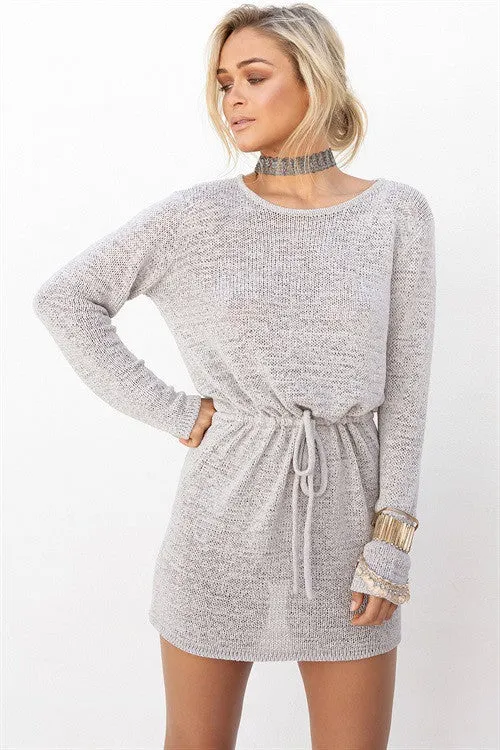 Casual Backless Drawstring Waist Knit Short Dress