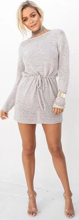 Casual Backless Drawstring Waist Knit Short Dress