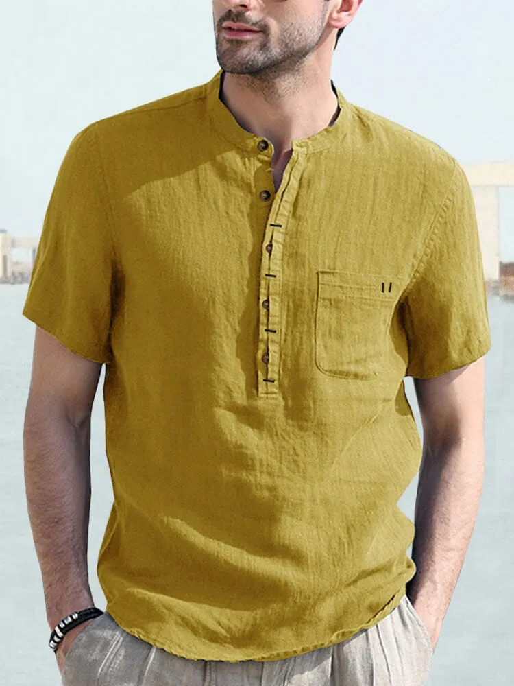 Casual Half Button Cotton Linen Shirt