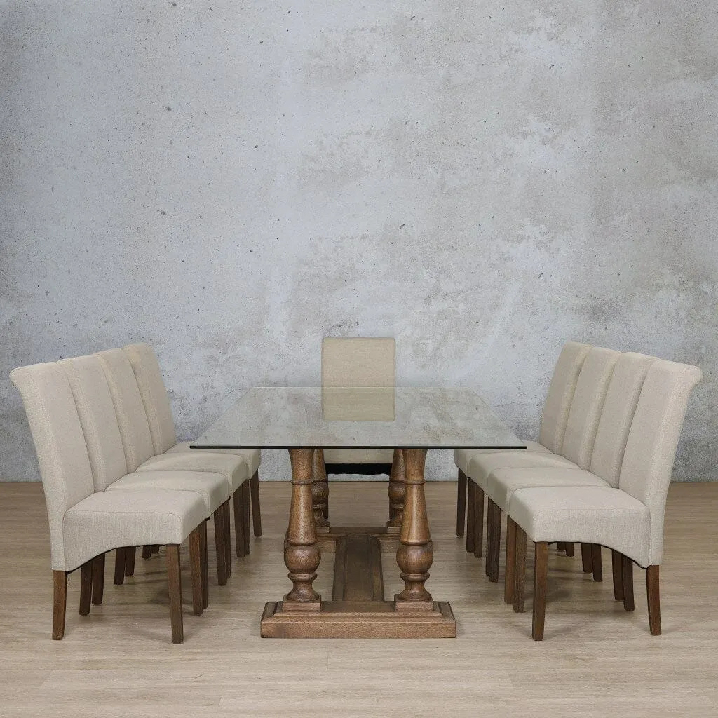 Charlotte Glass Top & Windsor 10 Seater Dining Set