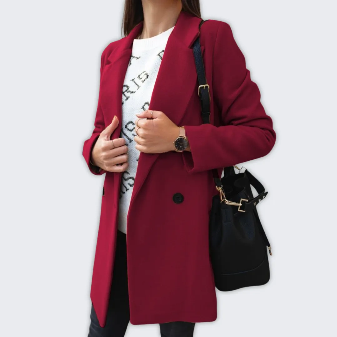 Chic Women's Double-Breasted Wool Coat for Fall & Winter