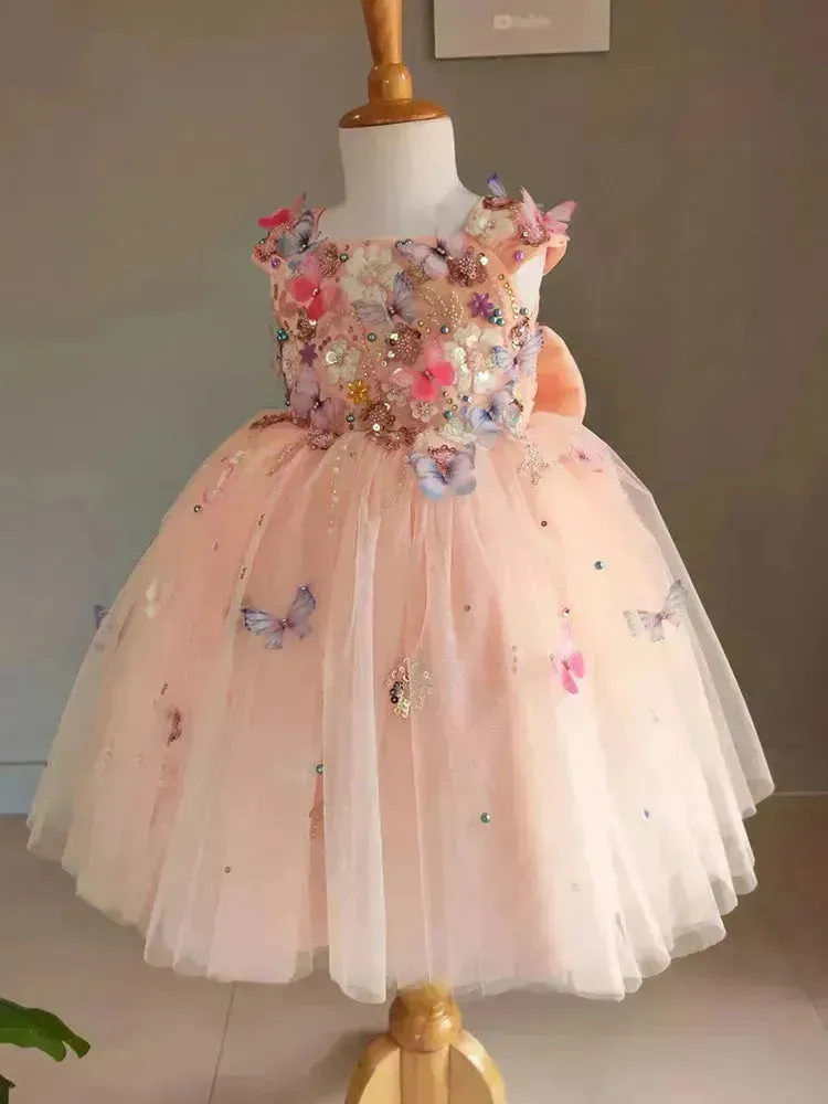 Children's Handmade Flower Fashion Special Dress Princess Ball Gown Dress Birthday Photoshoot Dress for girls Party dress for kids