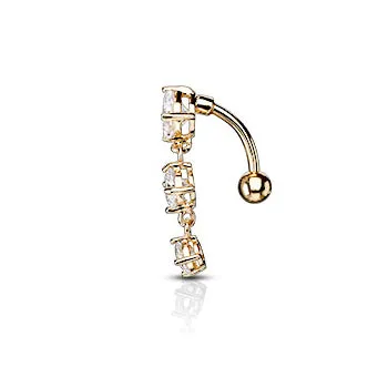 Classic Gem Drop Reverse Belly Bar with Gold Plating