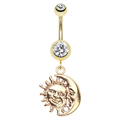 Classic Sun & Moon Belly Dangle in Gold