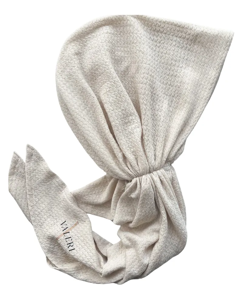 Cream Beige Eyelet Knit Pre-Tied Bandanna with Full Grip