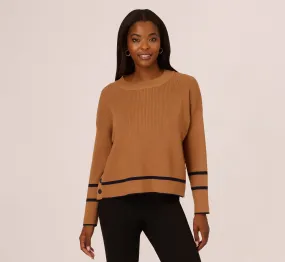 Crew Neck Pullover Sweater With Tipped Details In Camel Bluemoon