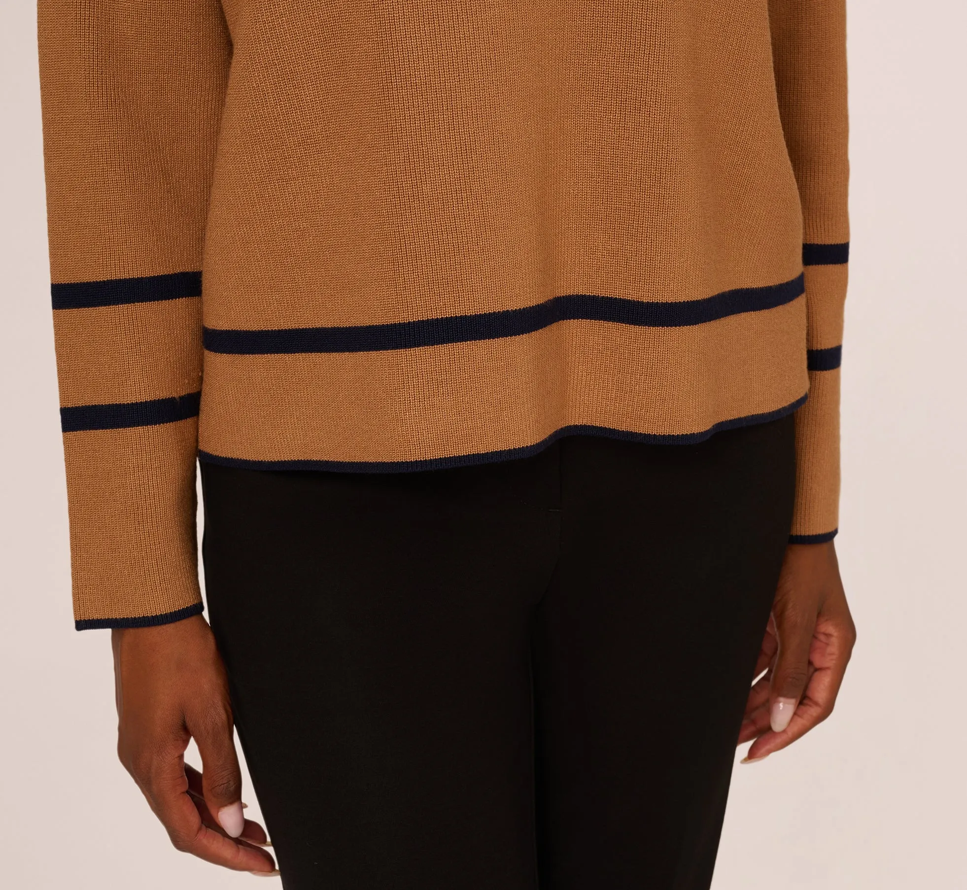 Crew Neck Pullover Sweater With Tipped Details In Camel Bluemoon