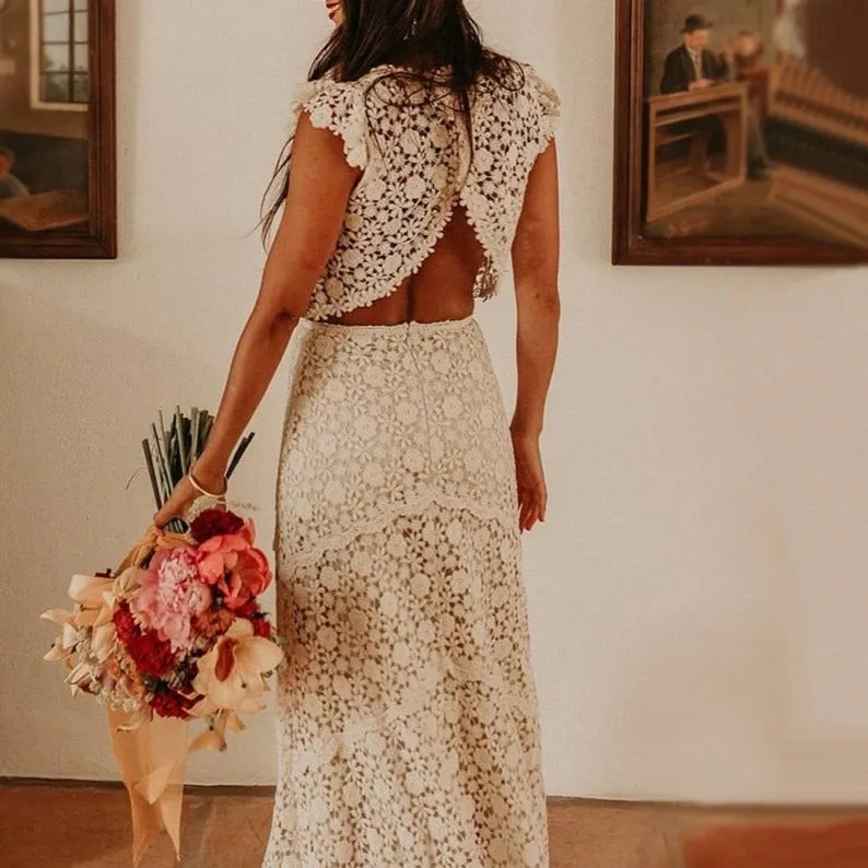 Crop Top Bohemian Wedding Dress