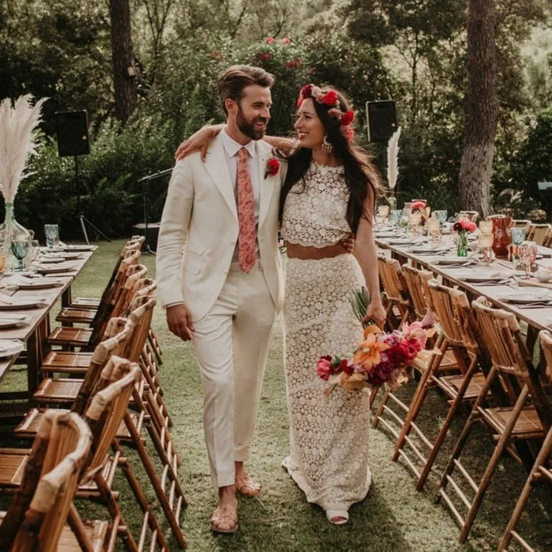 Crop Top Bohemian Wedding Dress