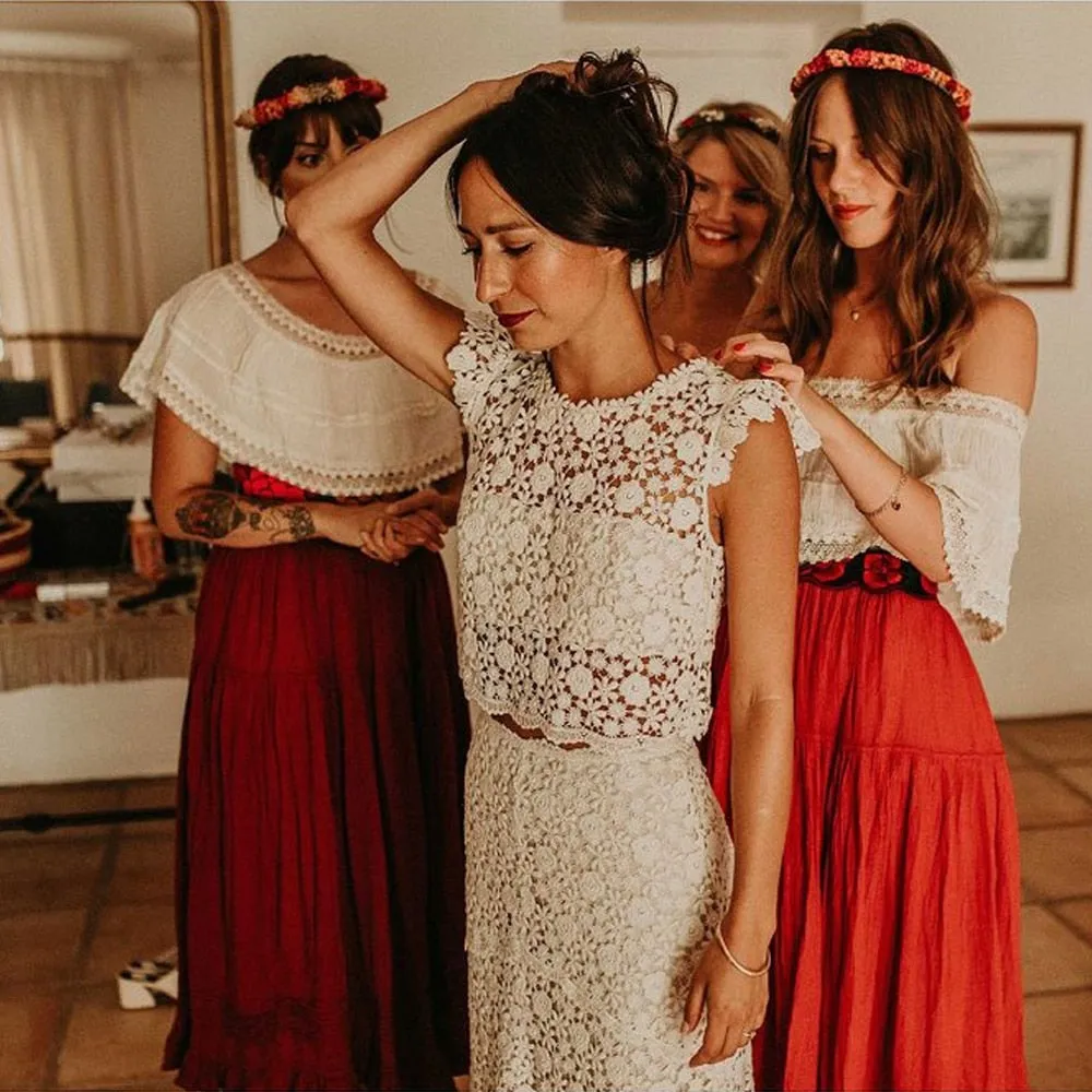 Crop Top Bohemian Wedding Dress