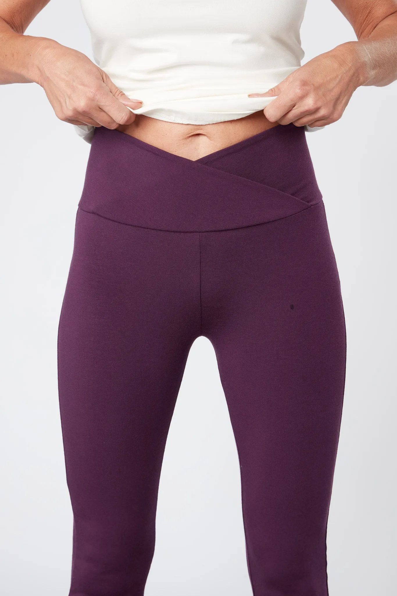 Crossed Waist Flared Pants - Aubergine