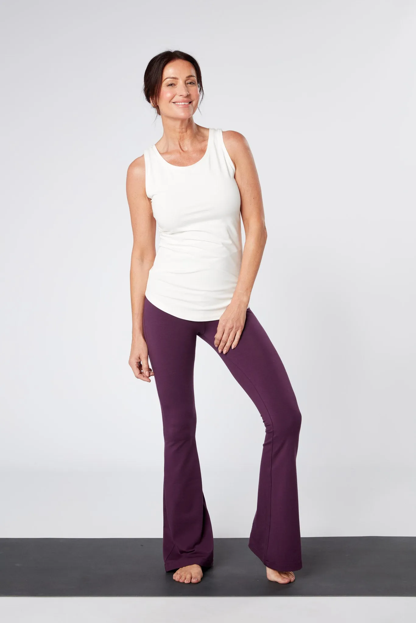 Crossed Waist Flared Pants - Aubergine