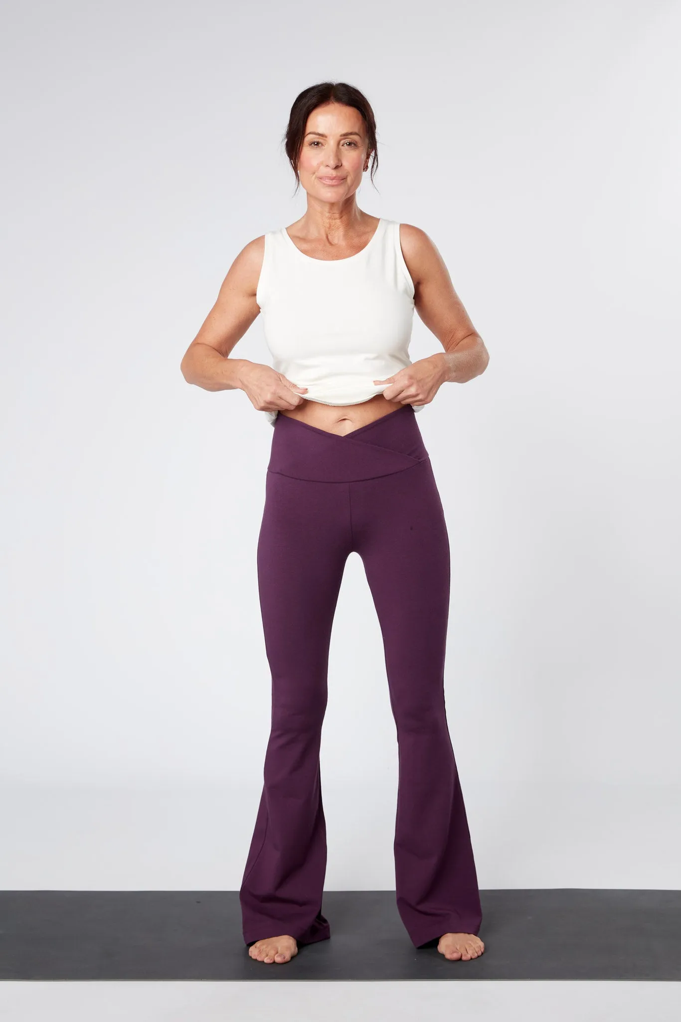 Crossed Waist Flared Pants - Aubergine