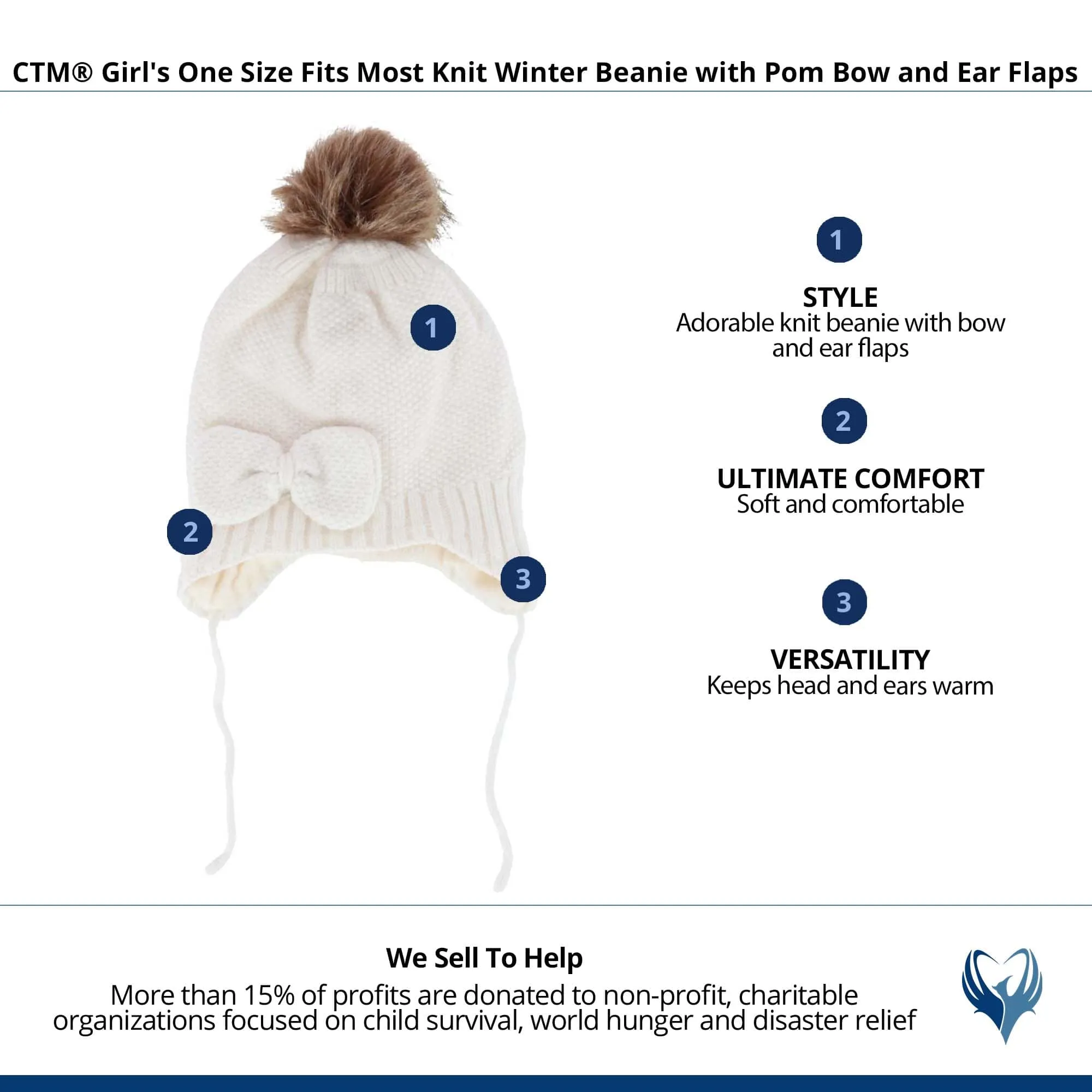 CTM® Girl's One Size Fits Most Knit Winter Beanie with Pom Bow and Ear Flaps