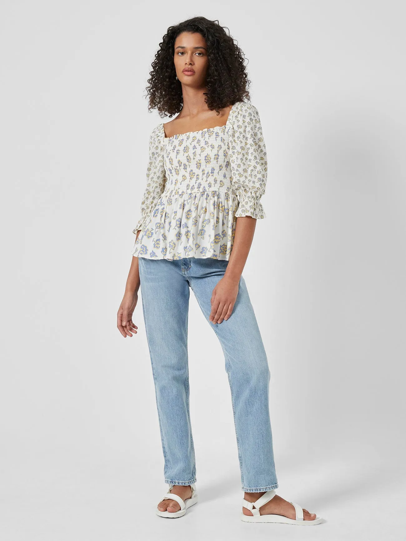 Doria Smock Balloon-Sleeve Top