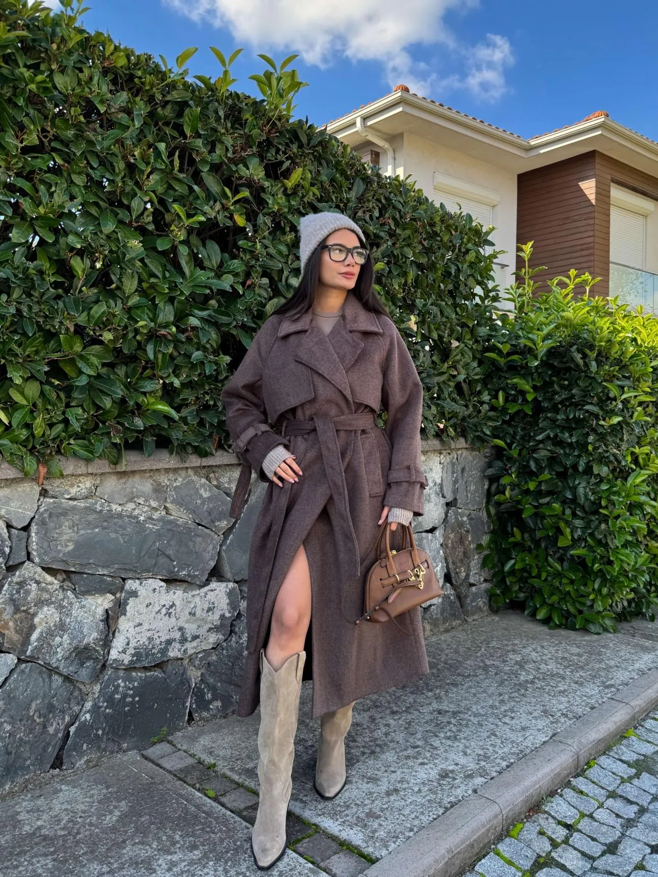 Double Breasted Sleeve Belted Coat