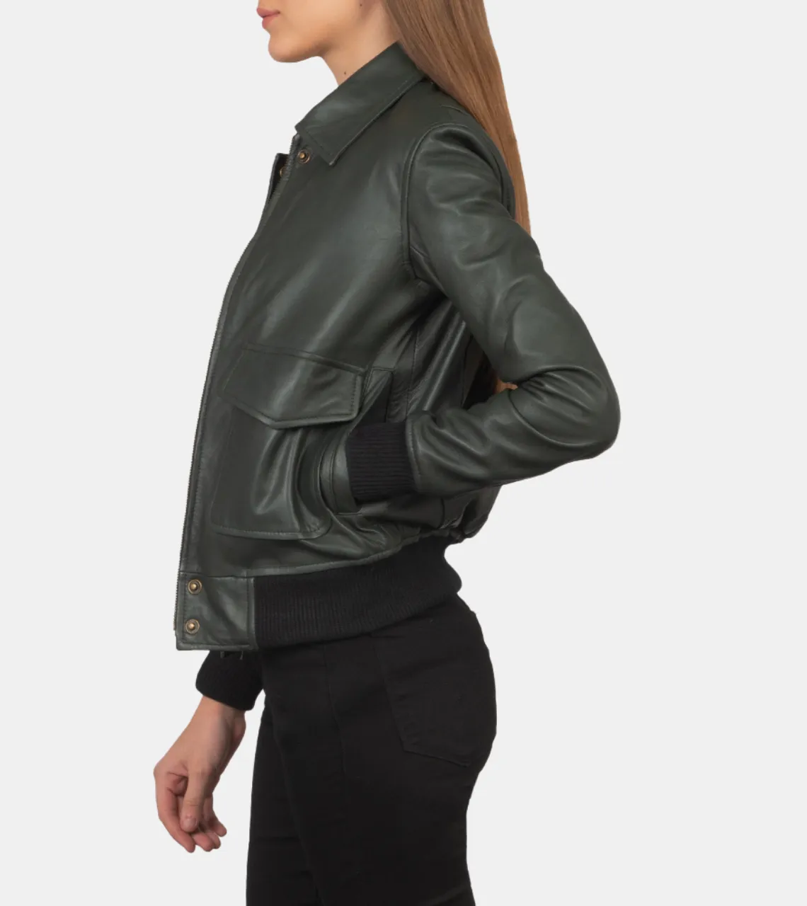 Elissa Women's Green Bomber Leather Jacket