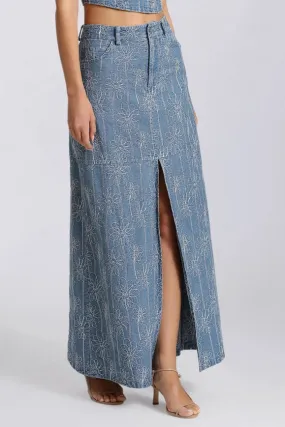 Embroidered Denim Maxi Skirt