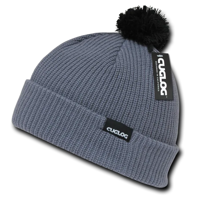 Everest Beanie, Knit Cap, Cuffed Beanie with Pom - Cuglog K002