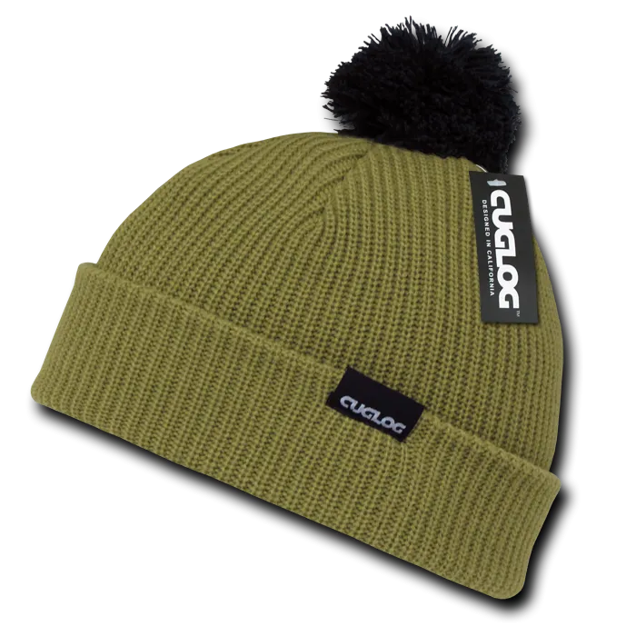 Everest Beanie, Knit Cap, Cuffed Beanie with Pom - Cuglog K002