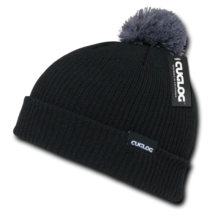 Everest Beanie, Knit Cap, Cuffed Beanie with Pom - Cuglog K002