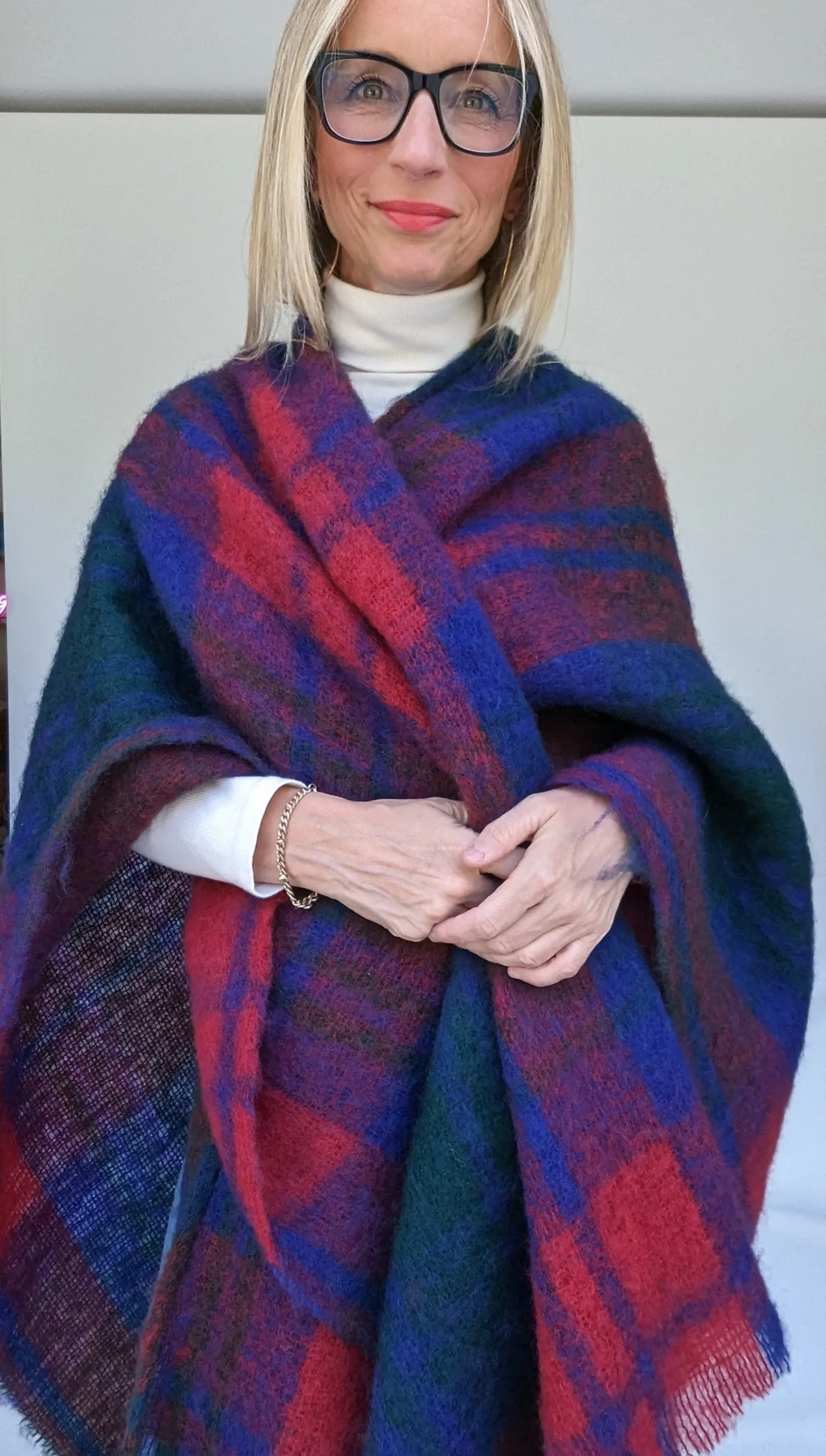 Extra Large Mohair Mix Blanket Shawl Tartan Scarf