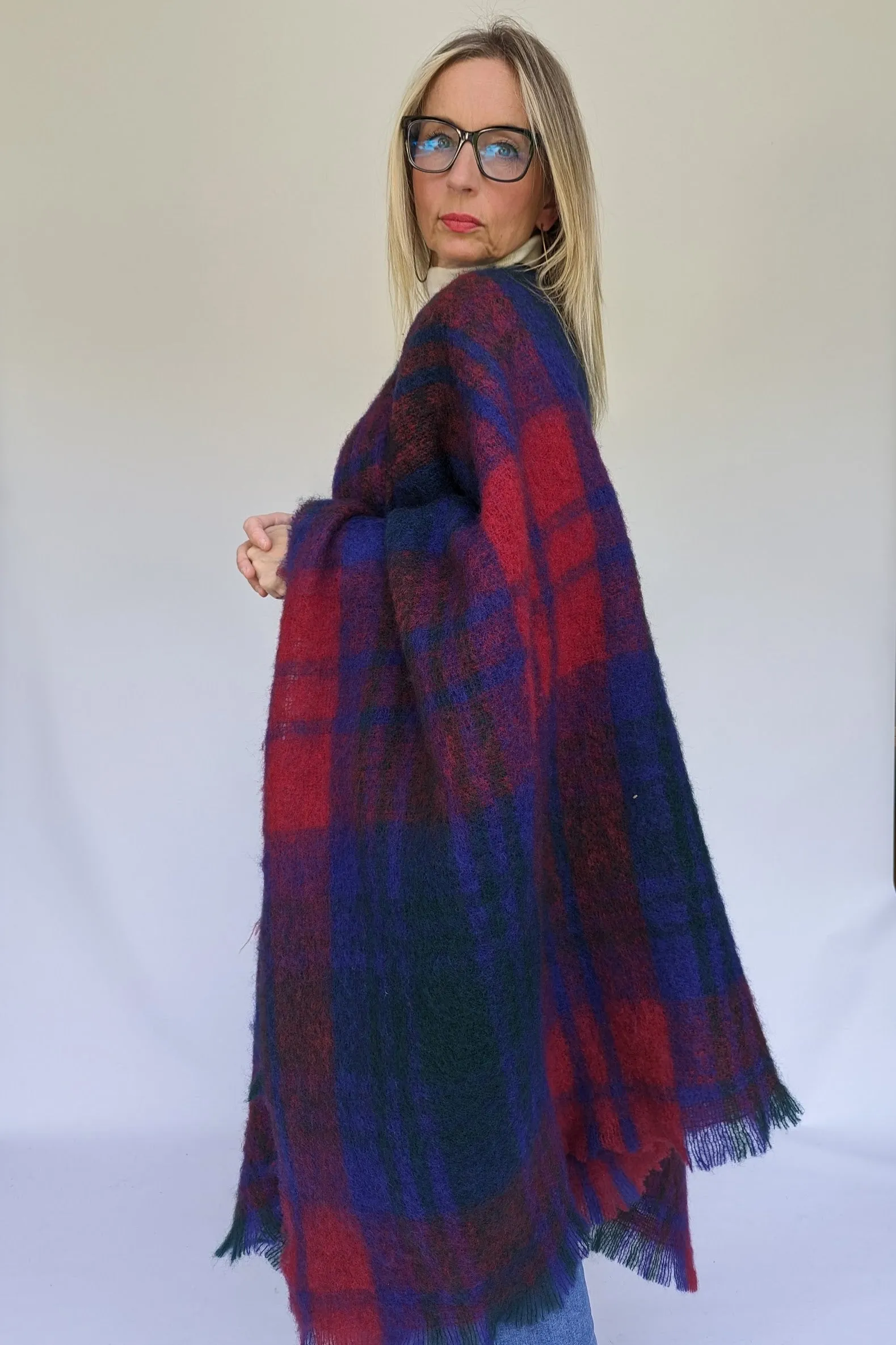 Extra Large Mohair Mix Blanket Shawl Tartan Scarf