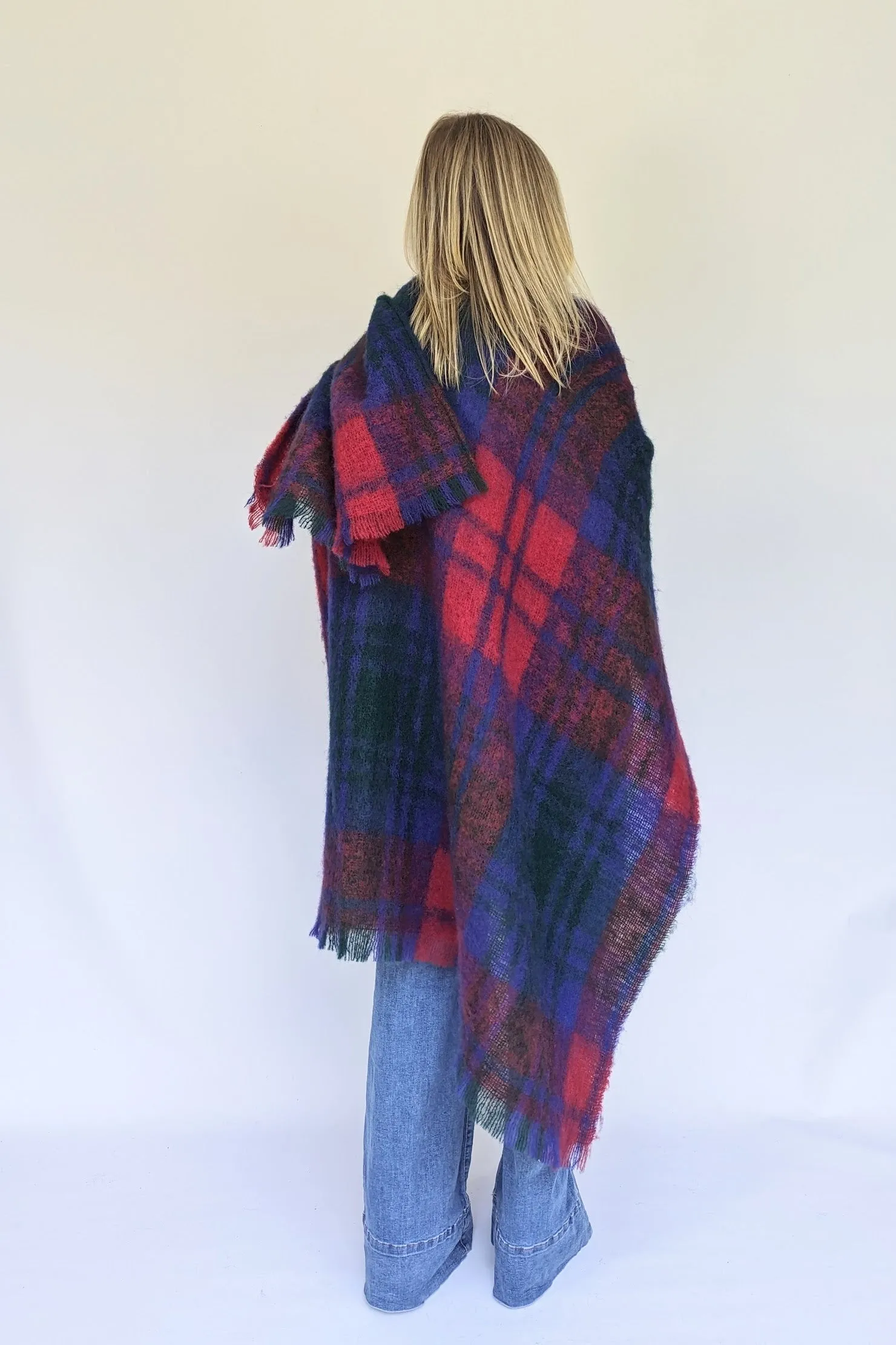 Extra Large Mohair Mix Blanket Shawl Tartan Scarf