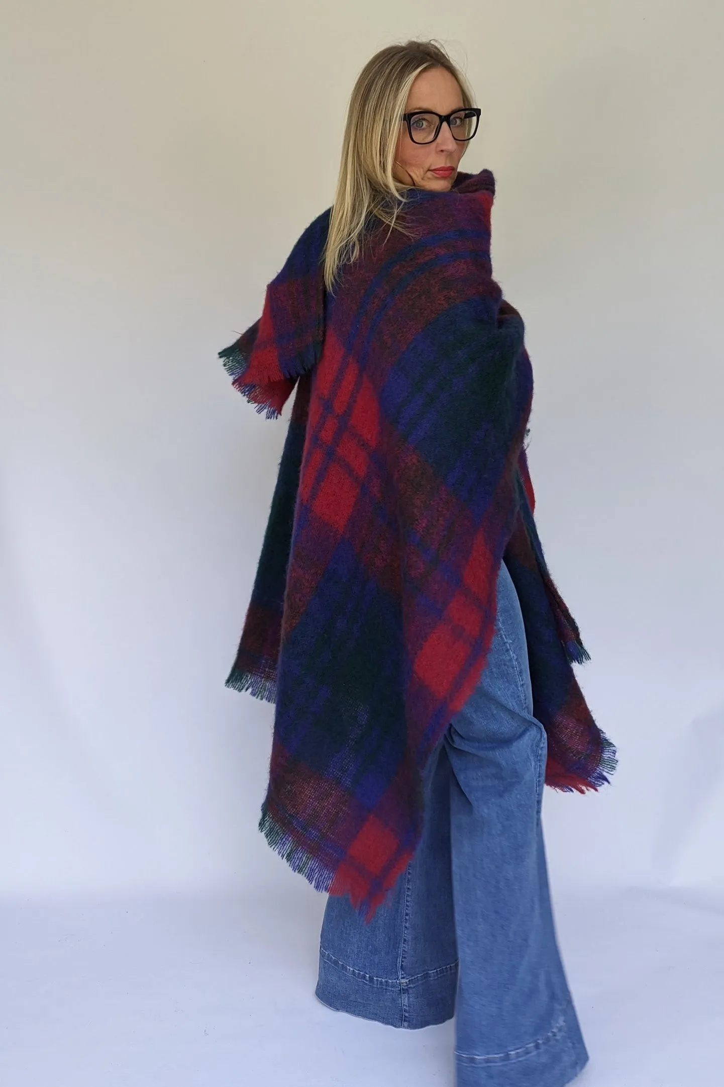 Extra Large Mohair Mix Blanket Shawl Tartan Scarf