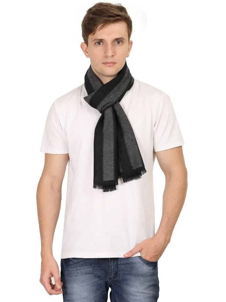 FabSeasons Dark Grey Stripes Men's Casual Checkered Acrylic Woolen Muffler, Scarf