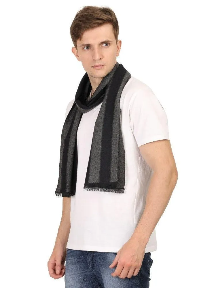 FabSeasons Dark Grey Stripes Men's Casual Checkered Acrylic Woolen Muffler, Scarf