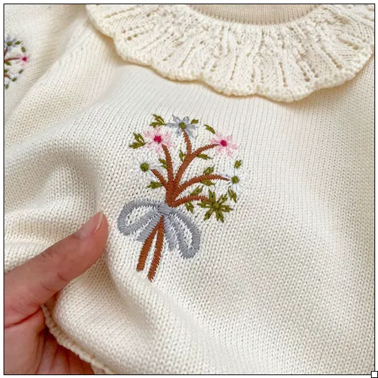 Floral Embroidered Baby Girls Sweater Jumpsuit