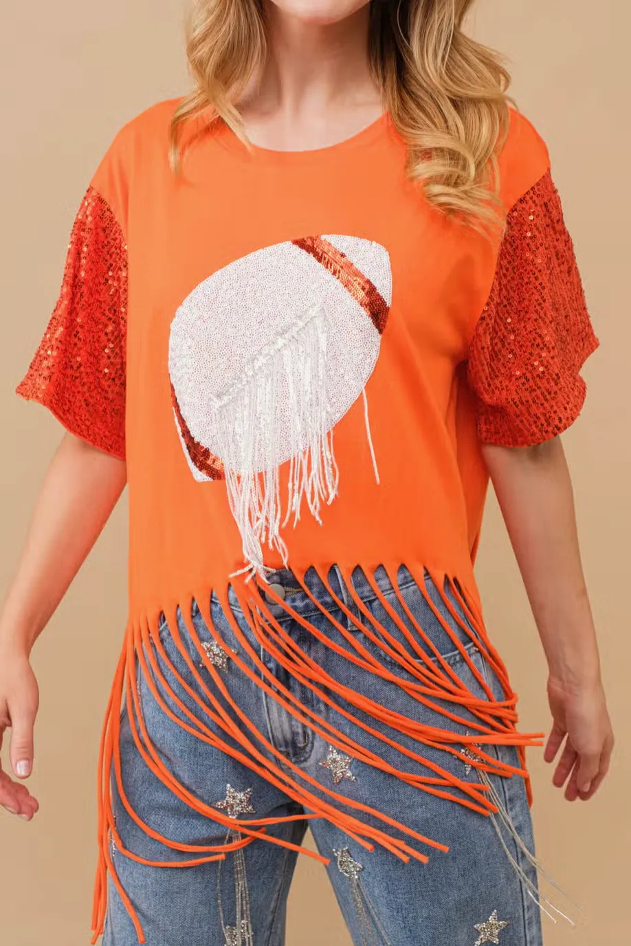 Football Sequin Fringe Tee