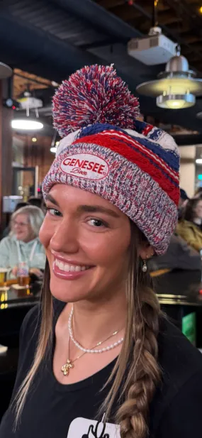 Genesee Red/White/ Blue Pom Beanie.