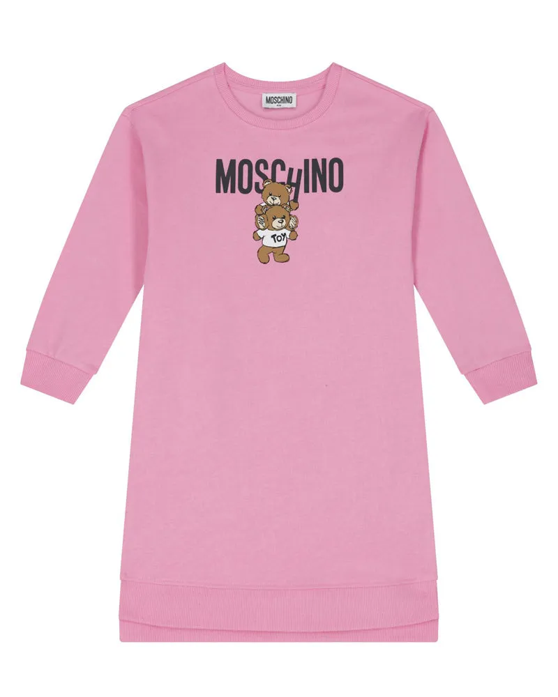 Girls Fuchsia Teddy Logo Sweatshirt Dress