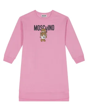 Girls Fuchsia Teddy Logo Sweatshirt Dress