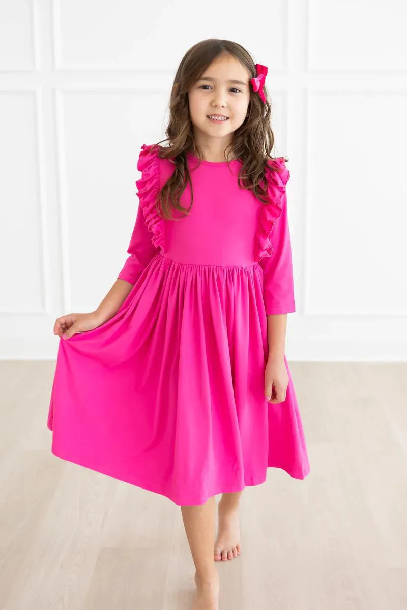 Girls Hot Pink Ruffle Twirl Dress