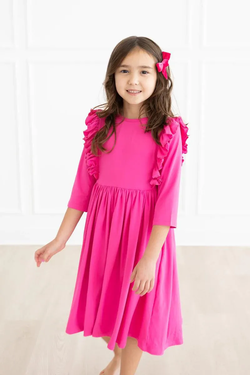 Girls Hot Pink Ruffle Twirl Dress