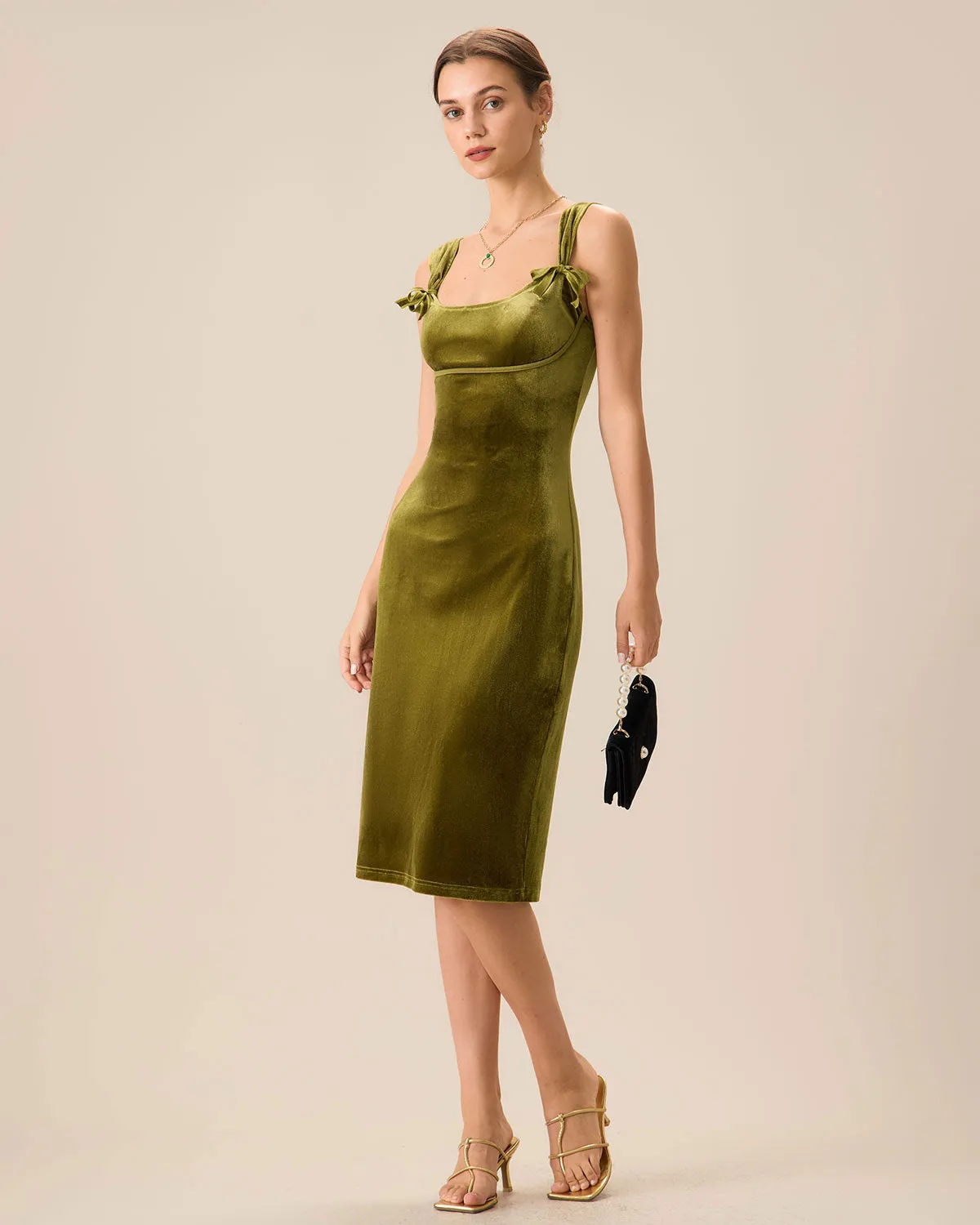 Green Velvet Bodycon Midi Dress