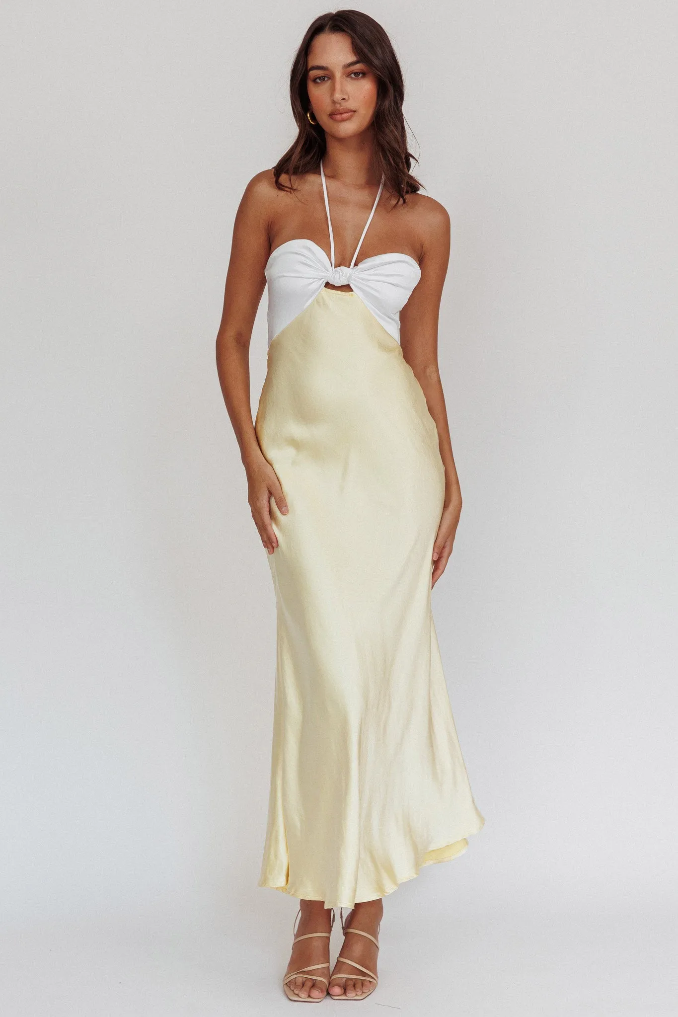 Hassie Knot Bust Halter Midi Dress Yellow