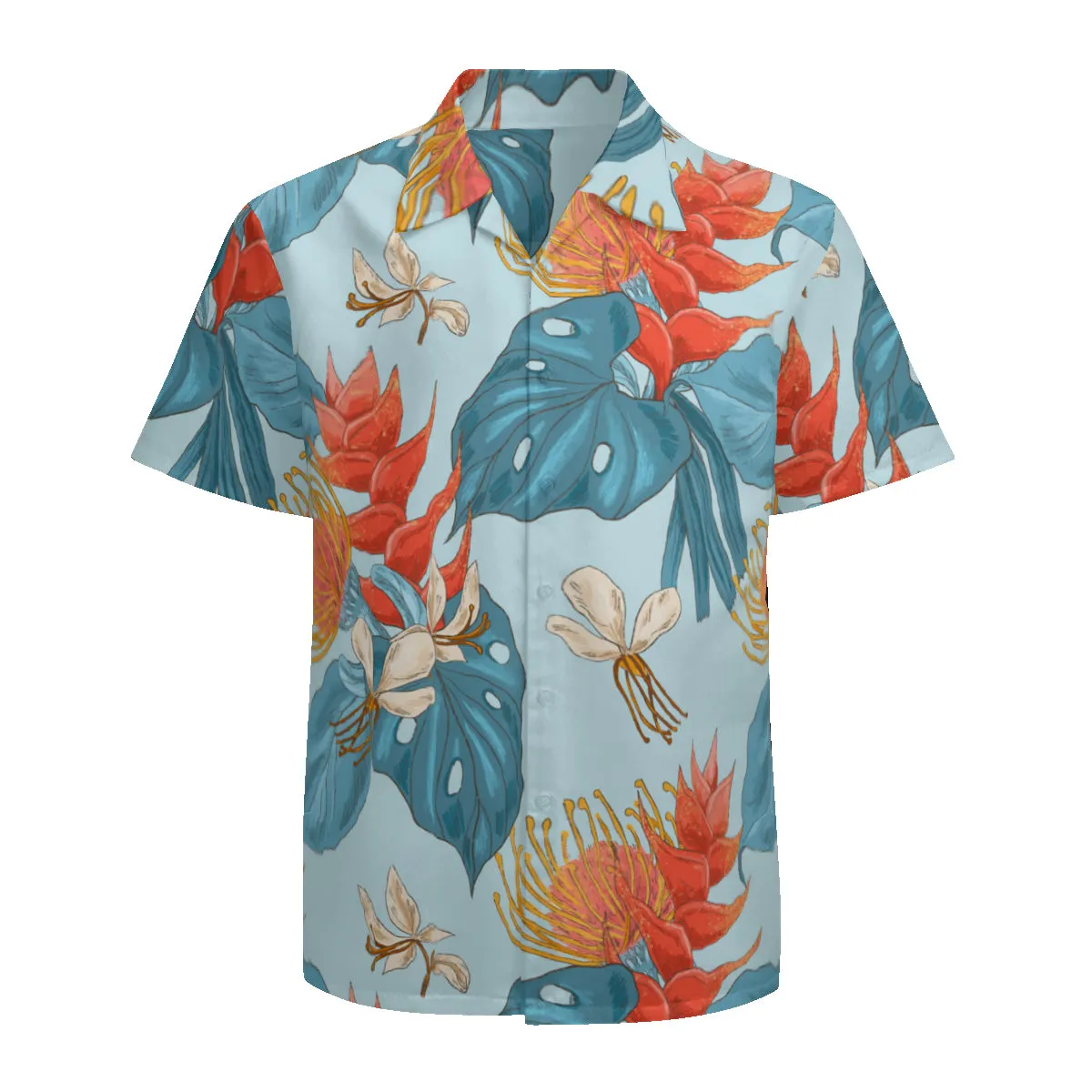 Hawaiian Shirt Men, Hawaiian Top Men, Blue Hawaiian Shirt, Leaf Print Shirt Men, Floral Shirt Men, Blue Red Top Men, Tropical Shirt