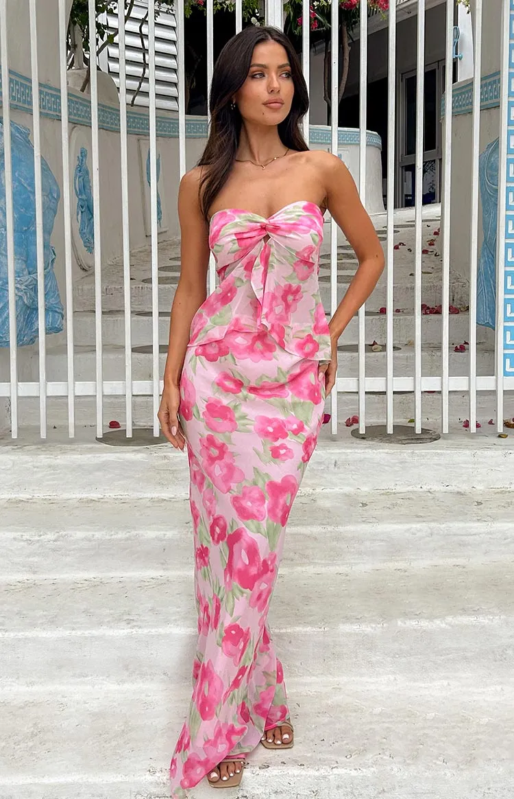 Jacqulin Pink Floral Print Maxi Skirt