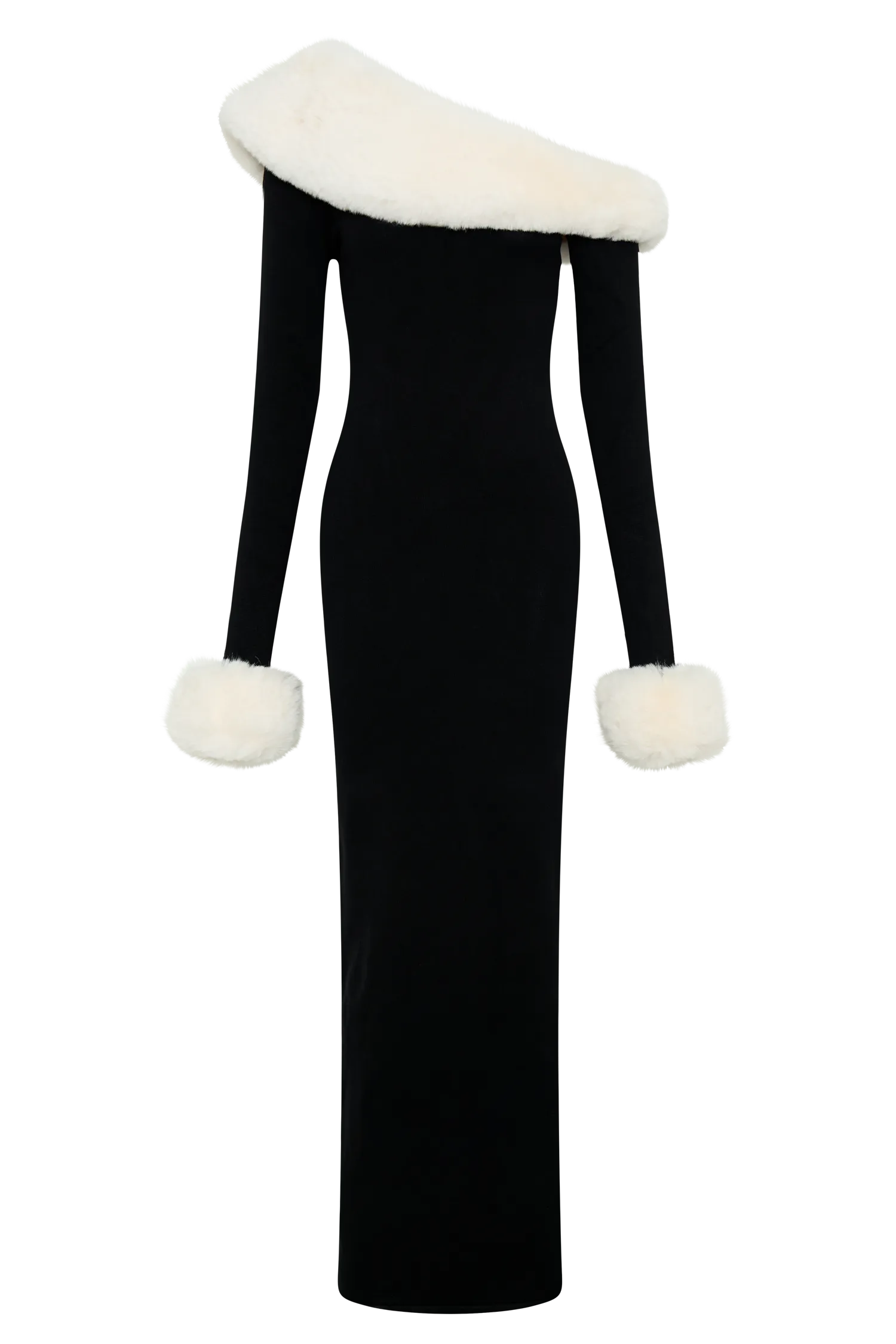 Karleigh Faux Fur Knit Maxi Dress - Black/White