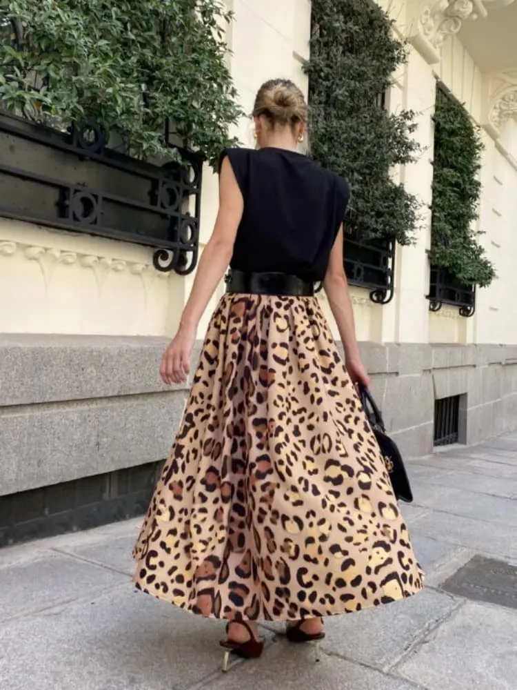 Leopard Print Midi Skirt