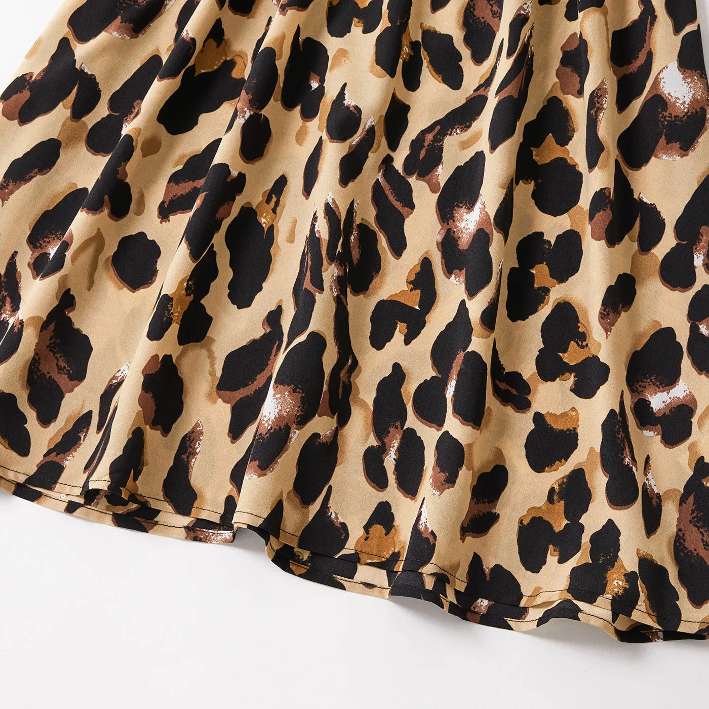 Leopard print Splicing Short Sleeve Dress for Mom and Me