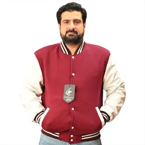 Letterman Jacket Maroon Body and White Leather Sleeves Varsity Jacket