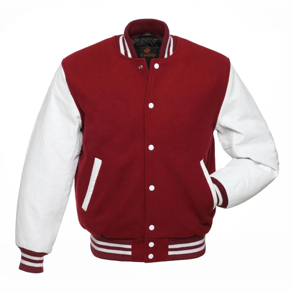 Letterman Jacket Maroon Body and White Leather Sleeves Varsity Jacket