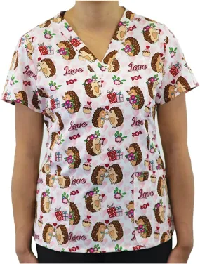 Maevn Women's V-Neck Print Scrub Top 1767 BBB Boo Boo Bear <br> Sizes S to 3XL