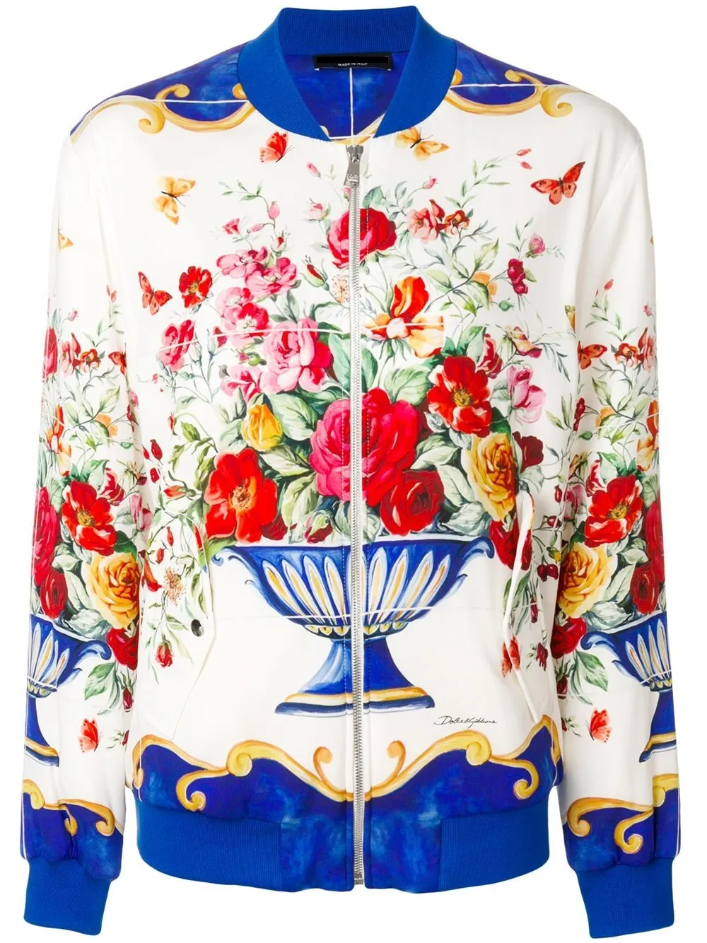 Majolica Floral Bouquet Print Bomber Jacket