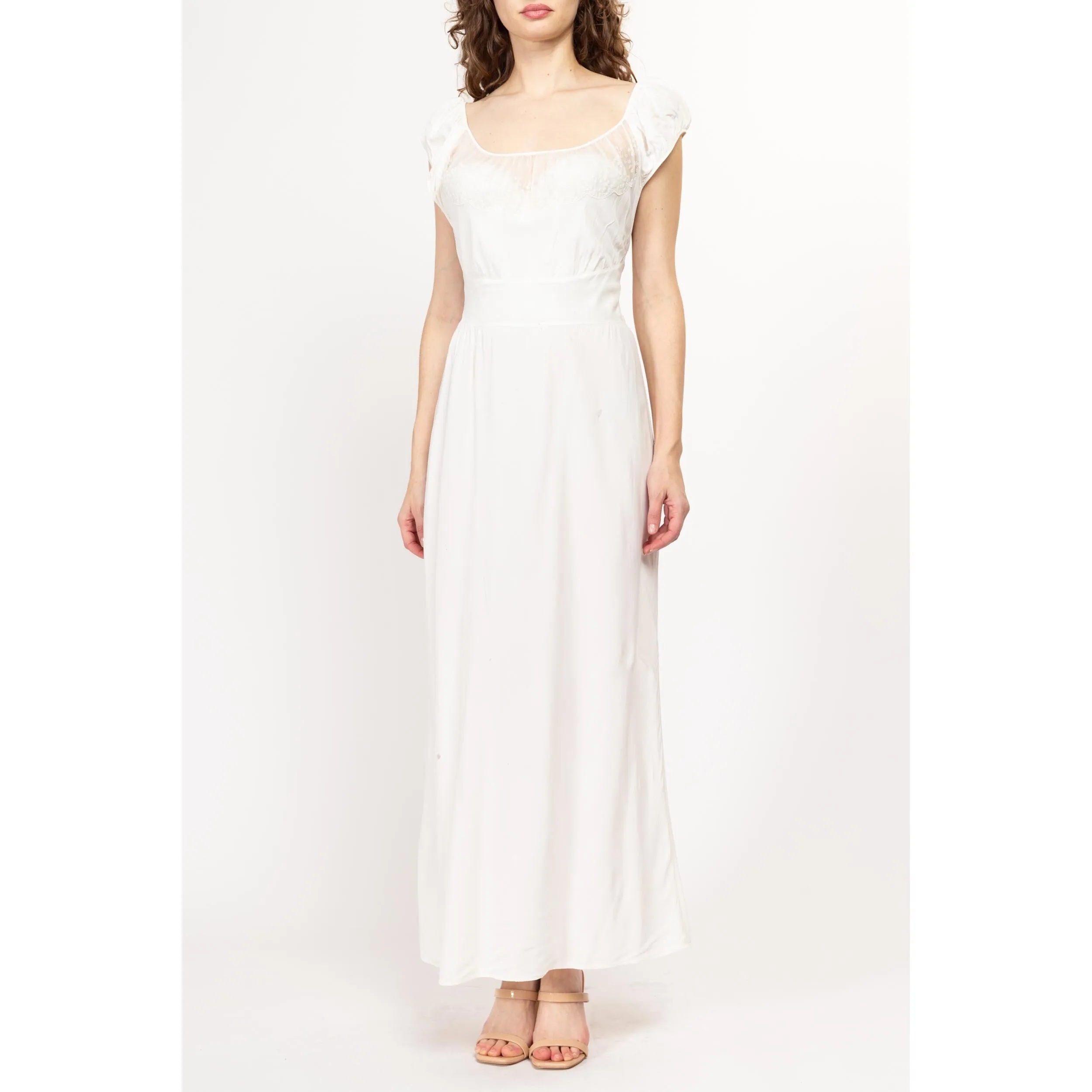 Medium 1950s White Shelf Bust Nightgown Maxi Dress